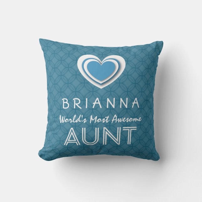 Geweldige AUNT Blue Heart, Pattern en Name B03 Kussen (Voorkant)