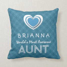 Geweldige AUNT Blue Heart, Pattern en Name B03 Kussen