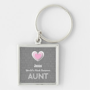 Geweldige AUNT Gray Mosaic and Pink Heart F02Z Sleutelhanger