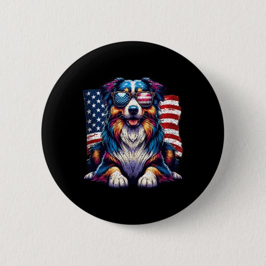 Geweldige Australian Shepherd op 4 juli Ronde Button 5,7 Cm (Voorkant)