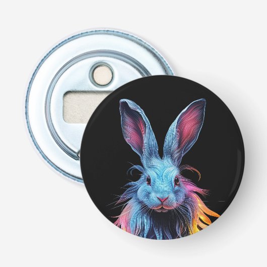 Geweldige Blauw Konijn op Vuur Button Flesopener (Voorkant)