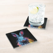 Geweldige Blauw Konijn op Vuur Glazen Onderzetter (Schuin)