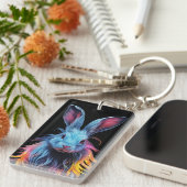 Geweldige Blauw Konijn op Vuur Sleutelhanger (Voorkant Rechts)