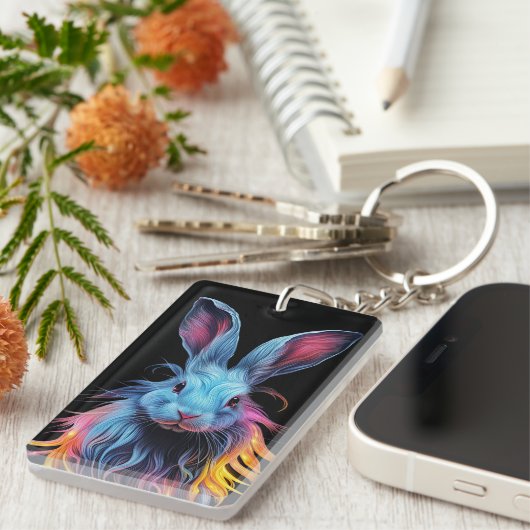 Geweldige Blauw Konijn op Vuur Sleutelhanger (Voorkant Rechts)
