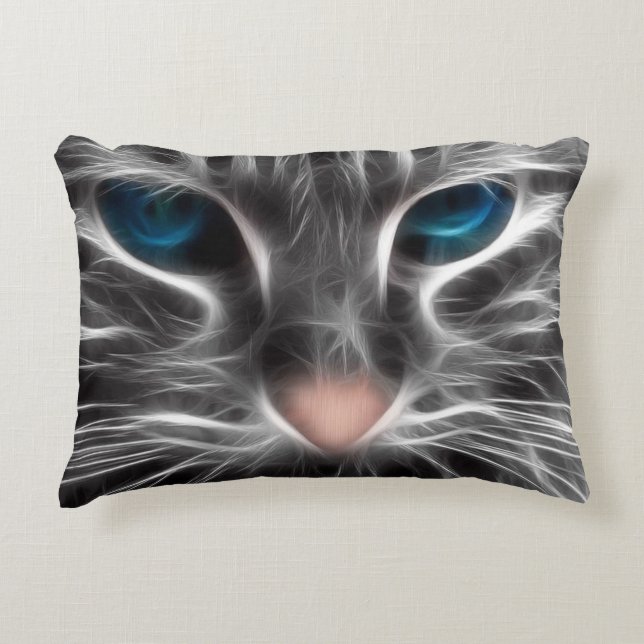 Geweldige Blauw Oog Kattengezicht Accent Kussen (Voorkant)