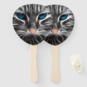 Geweldige Blauw Oog Kattengezicht Handwaaier (Voorkant en achterkant)