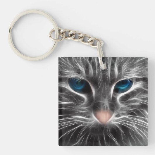 Geweldige Blauw Oog Kattengezicht Sleutelhanger (Voorkant)