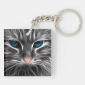 Geweldige Blauw Oog Kattengezicht Sleutelhanger (Achterkant)