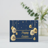 Geweldige blauwe en gouden paaseieren briefkaart (Staand voorkant)