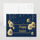 Geweldige blauwe en gouden paaseieren briefkaart (Voorkant / Achterkant)
