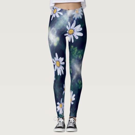 Geweldige blauwe gele bloemen Leggings (Voorkant)