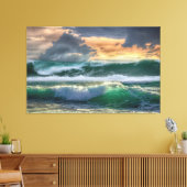 Geweldige Blauwe/Groene Golf Zonneset Canvas Afdruk (Insitu (Woonkamer))
