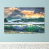 Geweldige Blauwe/Groene Golf Zonneset Canvas Afdruk (Insitu (Houten vloer))