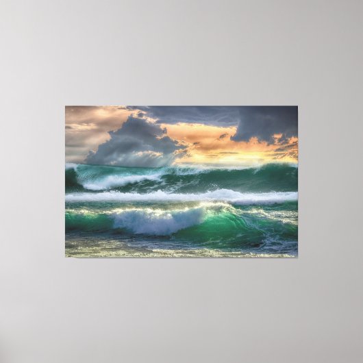 Geweldige Blauwe/Groene Golf Zonneset Canvas Afdruk (Voorkant)