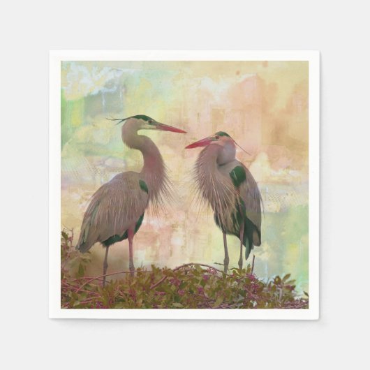 Geweldige blauwe haron Pair Digital Art Cocktail N Servet (Voorkant)