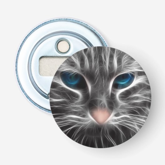 Geweldige Blauwe Ogen Kat Kattengezicht Button Flesopener (Voorkant)