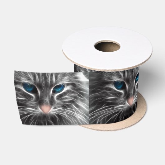 Geweldige Blauwe Ogen Kat Kattengezicht Satijnen Lint (Spoel)
