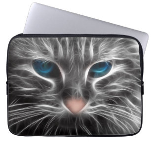 Geweldige Blauwe Ogen Kat Kop Laptop Sleeve