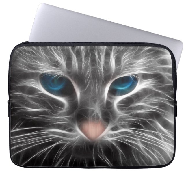 Geweldige Blauwe Ogen Kat Kop Laptop Sleeve (Voorkant)