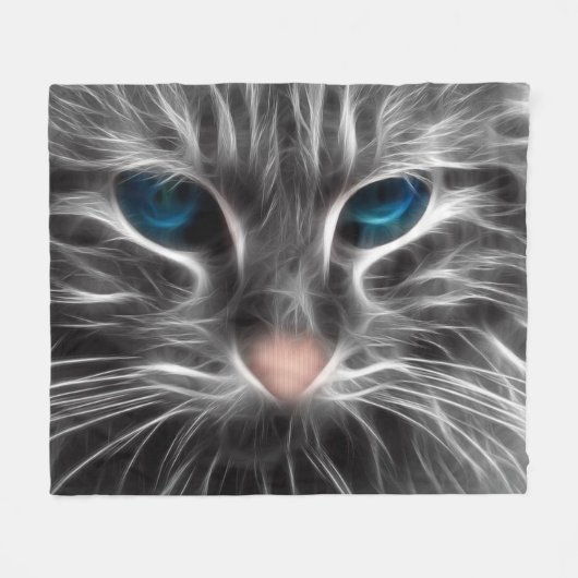 Geweldige blauwe ogen kattengezicht fleece deken (Voorkant (Horizontaal))