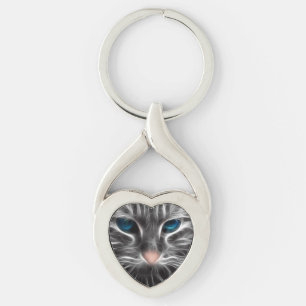 Geweldige blauwe ogen kattengezicht sleutelhanger