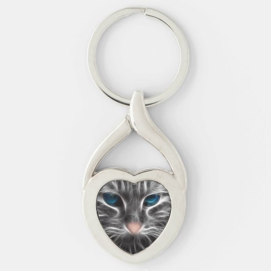 Geweldige blauwe ogen kattengezicht sleutelhanger (Voorkant)