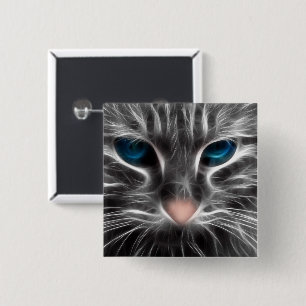 Geweldige blauwe ogen kattengezicht vierkante button 5,1 cm