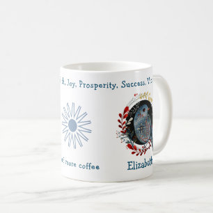 Geweldige blauwe vogel en Planten. Uniek en grappi Koffiemok