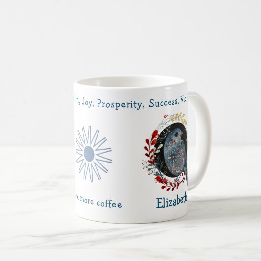 Geweldige blauwe vogel en Planten. Uniek en grappi Koffiemok (Voorkant rechts)