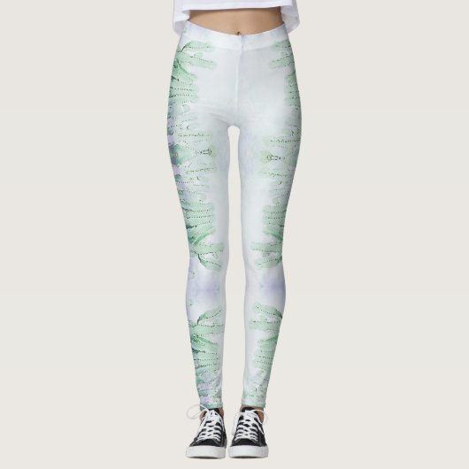 Geweldige Bleekgroene Cactuspatroon Leggings (Voorkant)