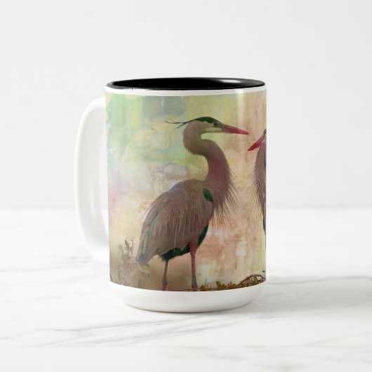 Geweldige Blue Heron Pair Digital Art Coffee Mok (Voorkant links)