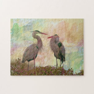 Geweldige Blue Heron Pair Digital Art Jigzaag Puzz Legpuzzel