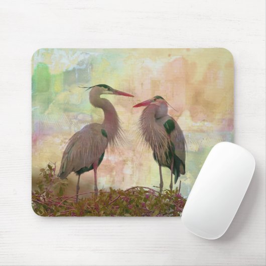 Geweldige Blue Heron Pair Digital Art Muismat (Met muis)