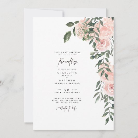 Geweldige blush Floral Bride Parents Wedding Kaart (Voorkant)