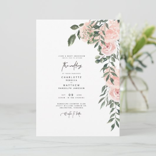 Geweldige blush Floral Bride Parents Wedding Kaart (Staand voorkant)