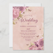 Geweldige blush Floral Waterverf Wedding Kaart (Voorkant)