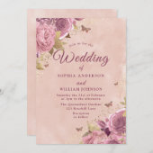 Geweldige blush Floral Waterverf Wedding Kaart (Voorkant / Achterkant)