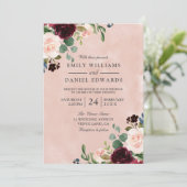 Geweldige blush Waterverf Burgundy Flower Wedding Kaart (Staand voorkant)