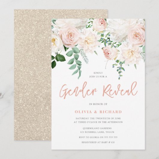 Geweldige blush & White Floral Gender Rekalation P Kaart (Voorkant / Achterkant)