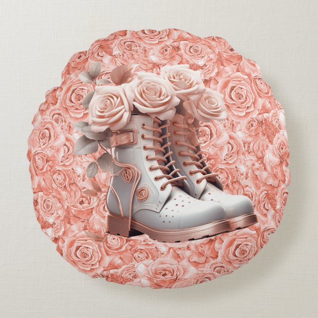 Geweldige boodschap van vrede op roze roos ronde k rond kussen (Voorkant)