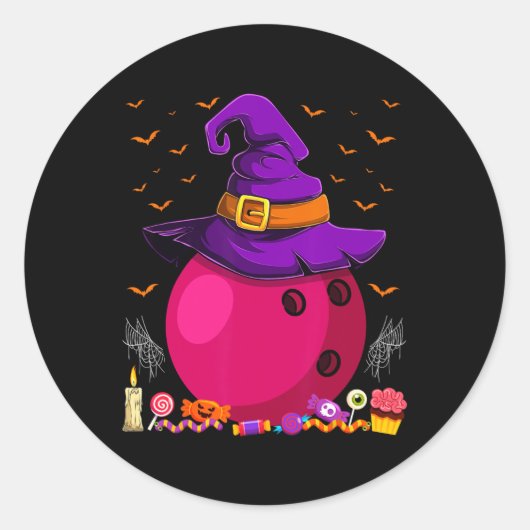 Geweldige Bowling Witch Pet Halloween Bowling Play Ronde Sticker (Voorkant)