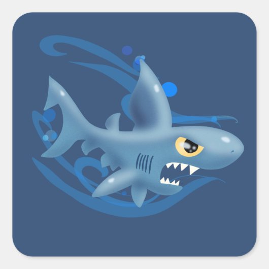 Geweldige Cartoon Shark Vierkante Sticker (Voorkant)