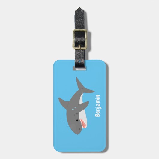 Geweldige cartoon voor witte haai bagagelabel (Voorkant verticaal)