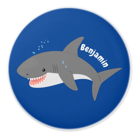 Geweldige cartoon voor witte haai keramische knop (Voorkant)