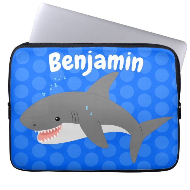 Geweldige cartoon voor witte haai laptop sleeve (Voorkant)