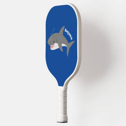 Geweldige cartoon voor witte haai pickleball paddle (Links)