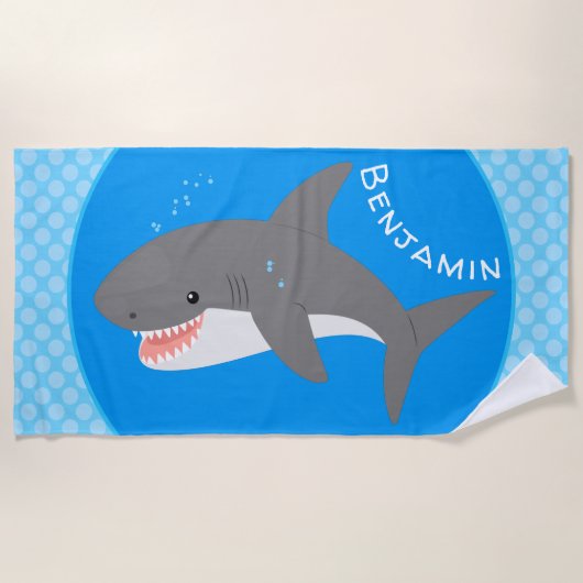 Geweldige cartoon voor witte haai strandlaken (Voorkant)