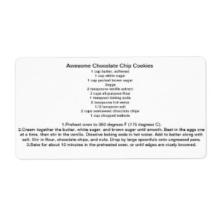 Geweldige chocolade Chip Cookie REcipe Etiket
