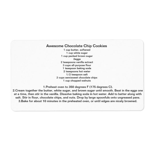 Geweldige chocolade Chip Cookie REcipe Etiket (Voorkant)