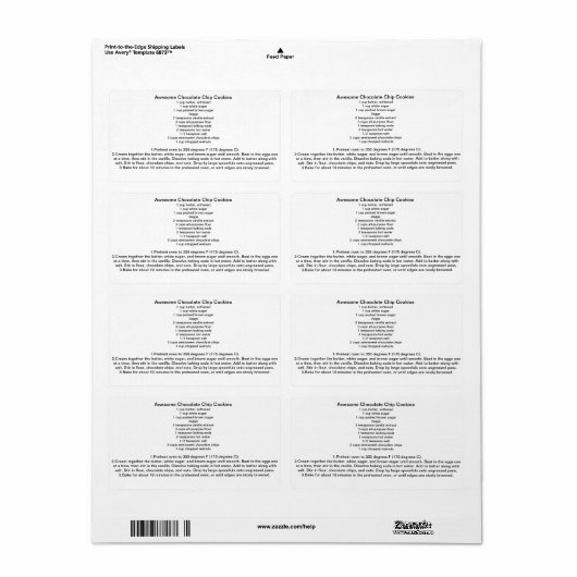 Geweldige chocolade Chip Cookie REcipe Etiket (Full Sheet)